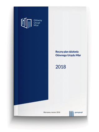 Okładka - plan roczny GUM 2018: na białym tle tytuł publikacji i rok, po lewej na niebieskim pasku logo GUM.