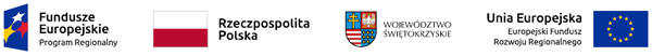 cztery logotypy opisujące źródło finansowania projektu Kampus. Od lewej - Fundusze Europejskie program regionalny, rzeczpospolita polska, województwo świętokrzyskie oraz flaga EU