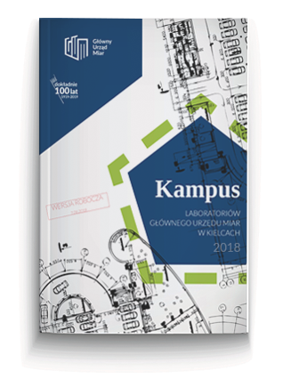 Miniatura okładki broszury poświęconej Kampusowi: w tle plany architektoniczne, na wierzchu w granatowym kwadracie tytuł broszury. 