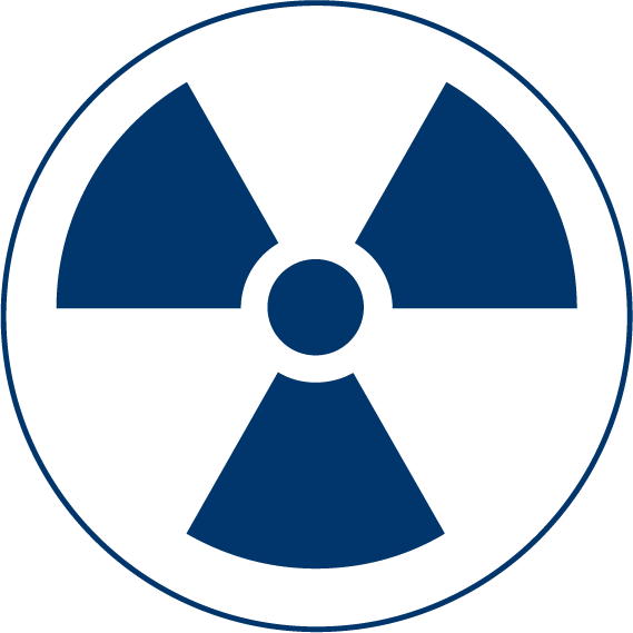 Symbol promieniowania w kolorze granatowym. Symbolem tym oznacza się miejsce, w którym istnieje promieniowanie.