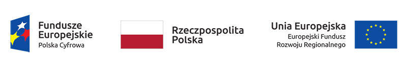 Logotypy związane z projektem ŚWITEŹ, od lewej: Fundusze Europejskie / Polska Cyfrowa, flaga - Rzeczpospolita Polska, Unia Europejska / Europejski Fundusz Rozwoju Regionalnego - flaga Unii.
